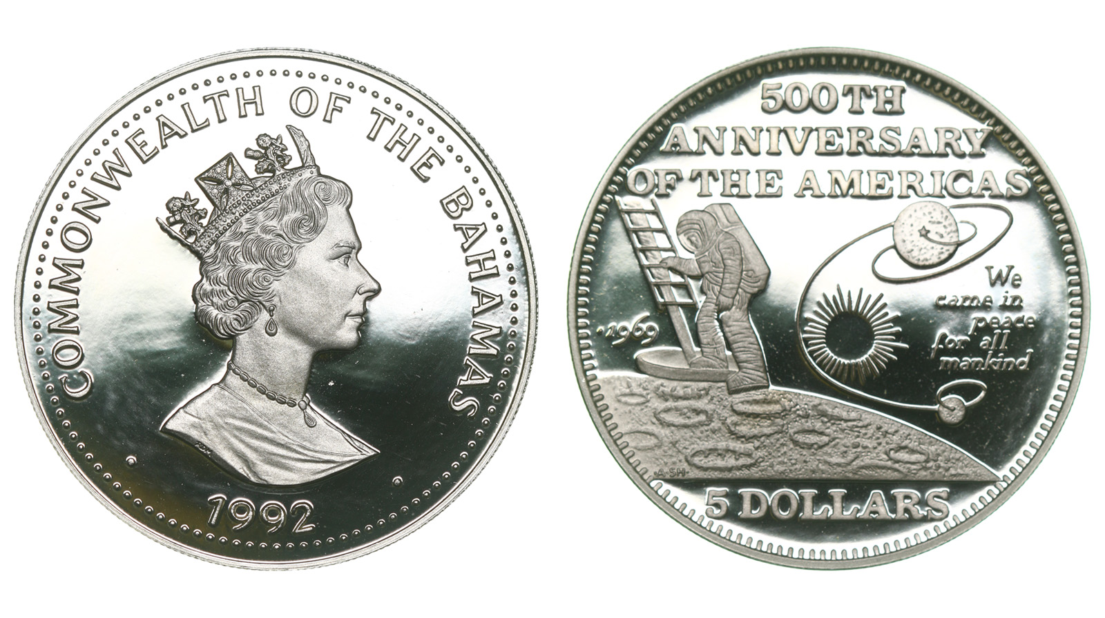 Багамские о-ва. Елизавета II. 5 долларов 1992 года. Proof.